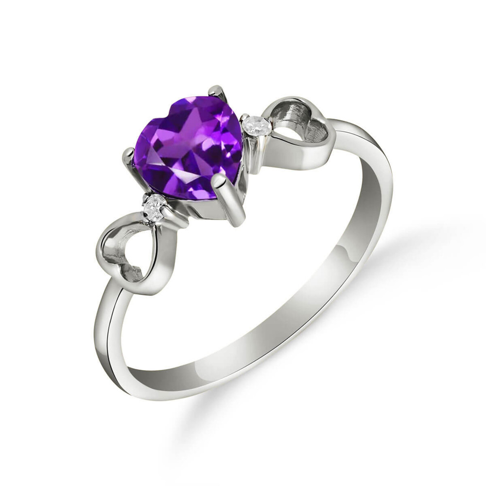14K. SOLID GOLD RING WITH DIAMONDS & AMETHYST (White Gold)